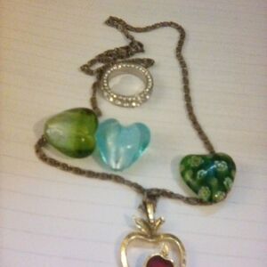 Heart Pendant Necklace with Green and Blue Accents